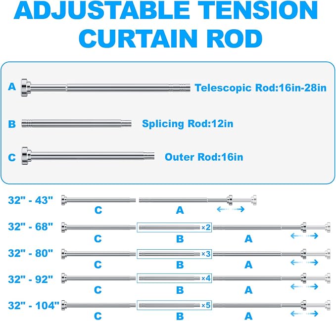 TEECK Shower Curtain Rod, 32-80 inch Adjustable Spring Tension Curtain Rod - Image 7