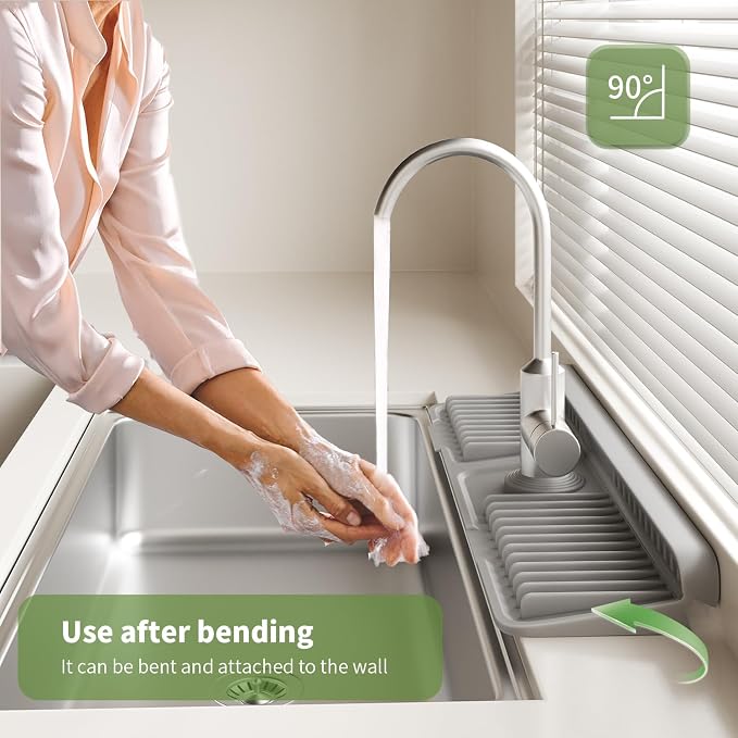 2026 New Silicone Sink Splash Guard, 7°Slope Fast Self-draining | Faucet Mat - Image 3