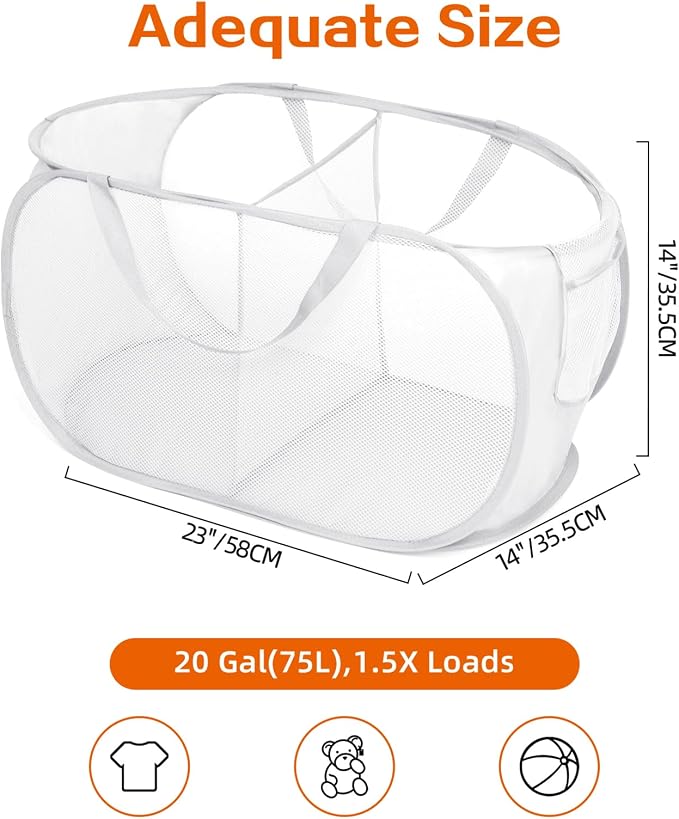 Durable Collapsible Foldable Mesh Pop Up Laundry Basket, 2 Compartments Easy to - Image 4