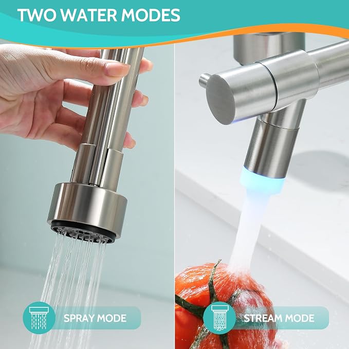 LED Kitchen Faucet with Pull Down Sprayer, Brushed Nickel Faucet - Image 3
