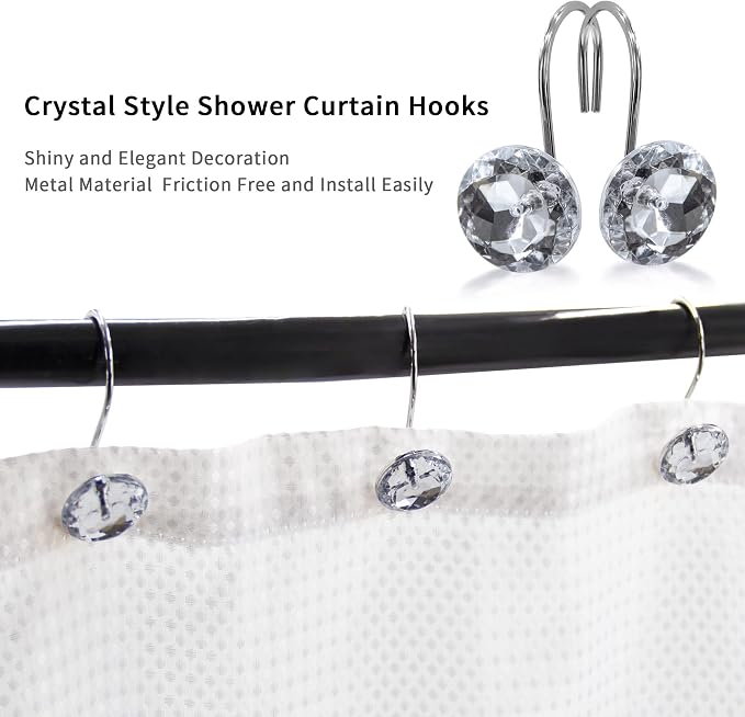 White Diamond Crystal Bling Shower Curtain Hooks Rings - Image 3