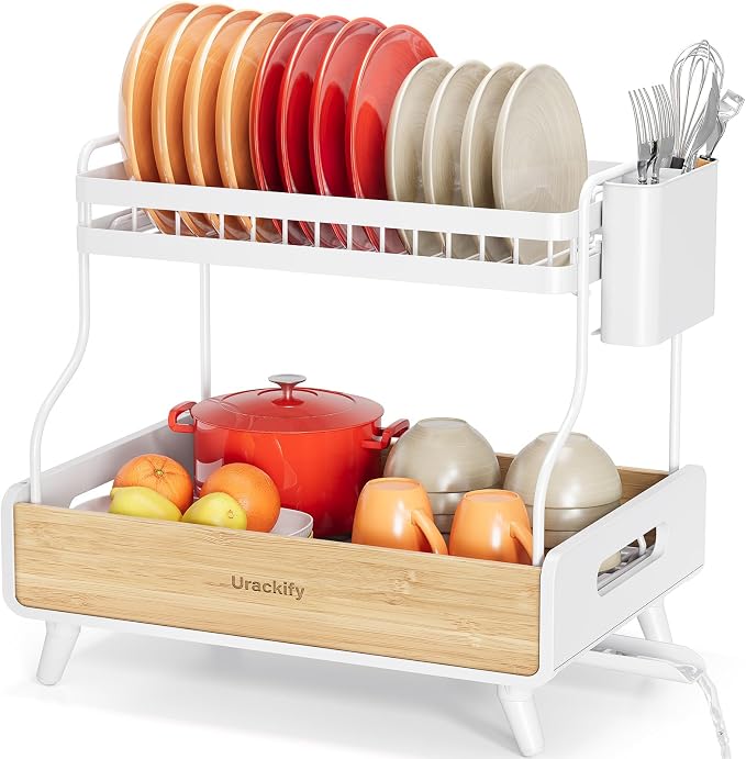 Urackify 2-Tier Stainless Steel&Bamboo Dish Rack by Urackify