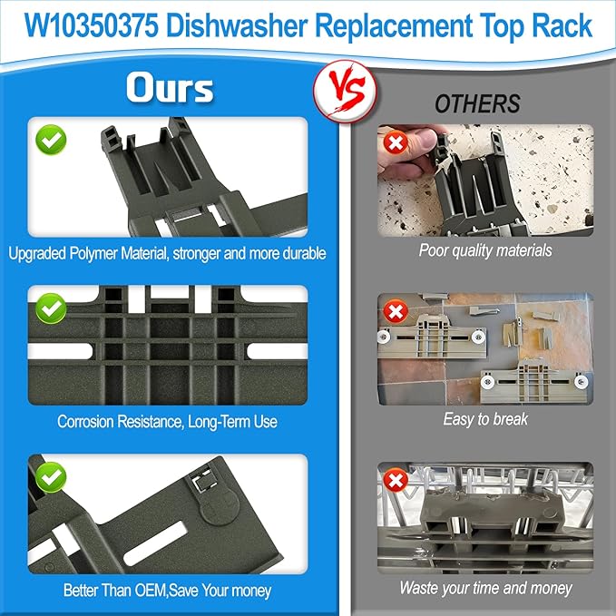 (12 Packs) Upgraded W10350375 Dishwasher Parts for Whirlpool Dishwasher Top Rack Parts WDT730PAHZ0 Upper Rack Parts With W10195372 W10195372 Dishwasher Adjuster Housing,For Kenmore Dishwasher Parts