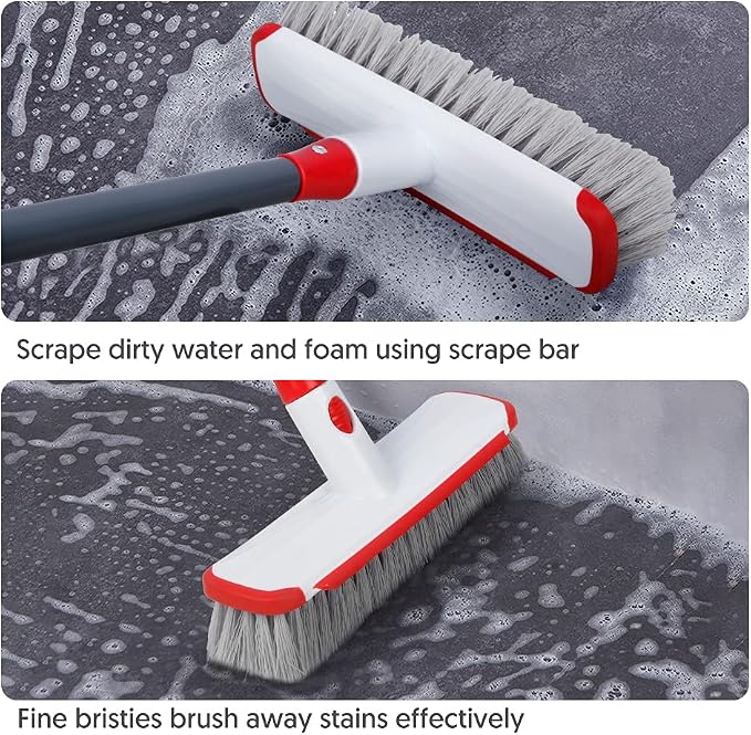 Floor Scrub Brush with Long Handle, Scrubbing Brush Squeegee Broom - Image 2