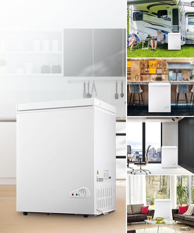 5.0 Cu.Ft Chest Freezer with Removable Basket, Deep Freezer with 6 Adjustable Temperature & Removable Baskets, Top Open Door Compact Freezer for Home, Apartments, White