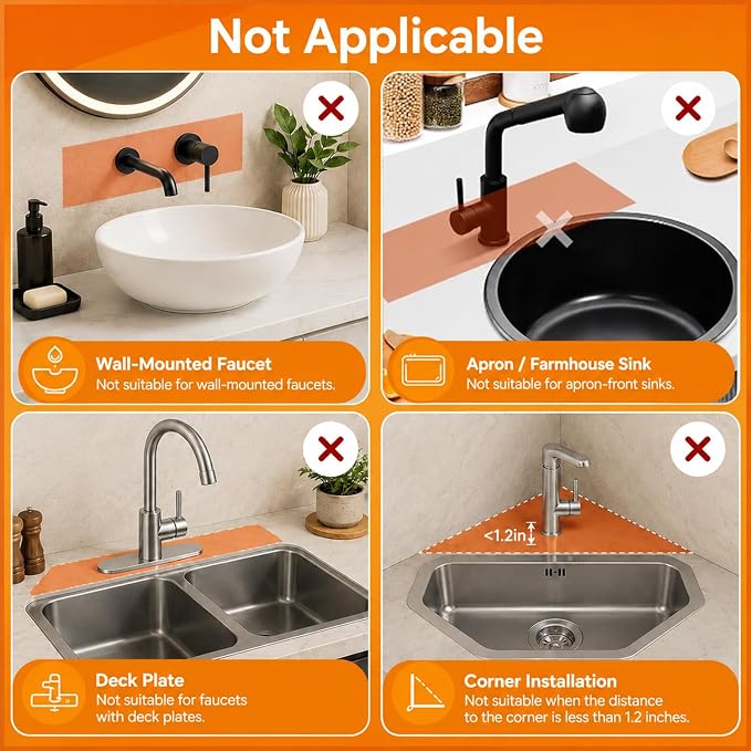24 Inch Silicone Faucet Mat for Kitchen Sink Splash Guard, W/Sink Baffle | - Image 3