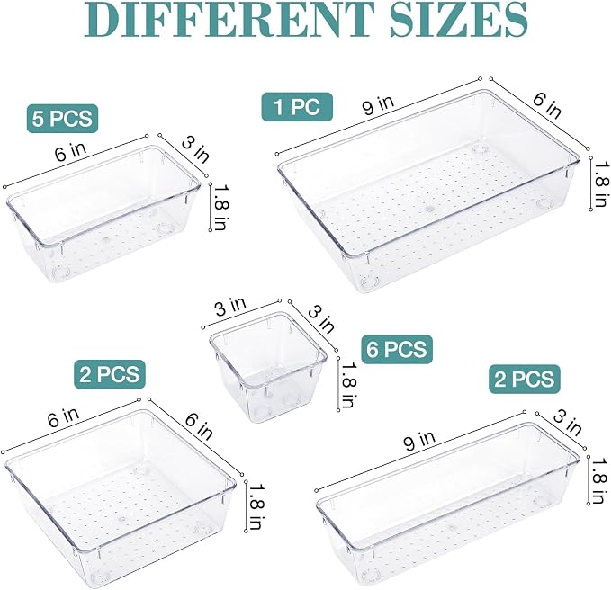 16 PCS Drawer Organizer Set, 5 Size Bathroom and kitchen organizer Trays | - Image 2