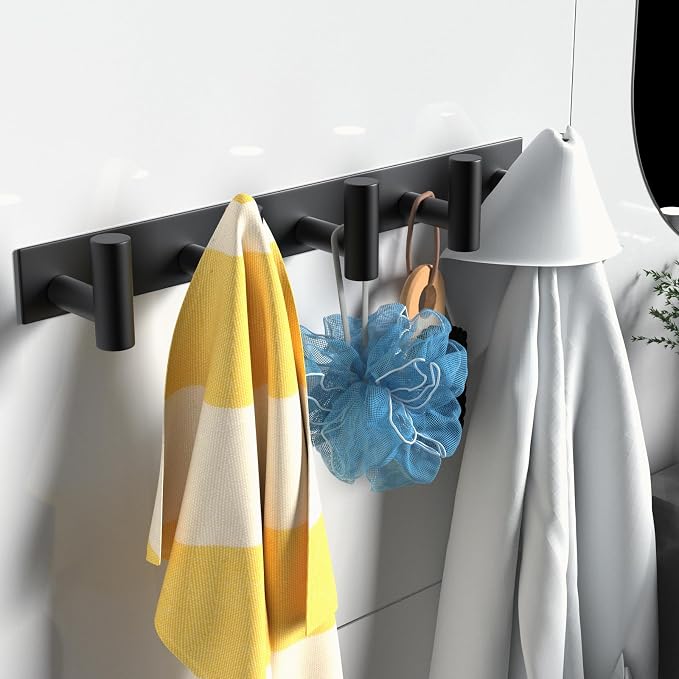 VAEHOLD Black Hat and Coat Wall Mount Rack 5 Hooks - Image 4
