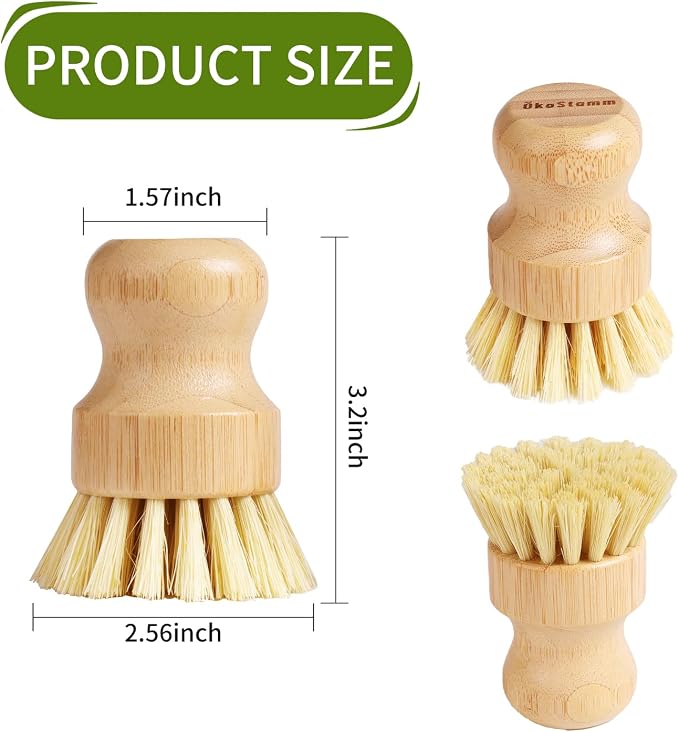 4 Pack Bamboo Dish Brush with Sisal Bristles - Image 2