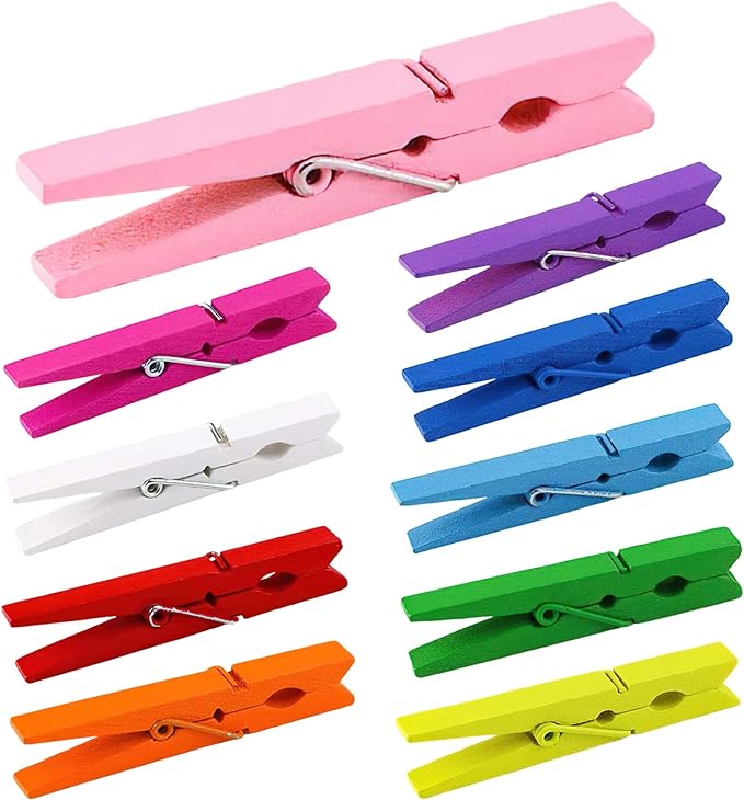 10 Colored Wooden Clothespins 50 PCS, 2.9 Inch Heavy Duty Clothes Pins | by LOTIMOYIA
