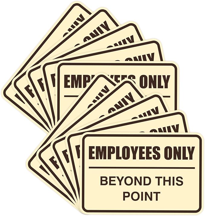 All Quality Classic Framed Employees Only Beyond This Point Wall or Door Sign | Easy to Install Business Signage - Large (Ivory-Dark Brown) 10 Pack