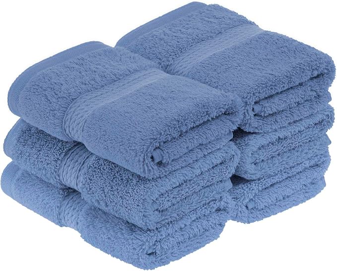 SUPERIOR Egyptian Cotton Plush & Absorbent, Face Towel Set of 6, Denim Blue | - Image 2