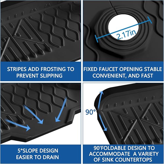 Kitchen Sink Accessories -17" x 6'' Sink Splash Guard, Silicone Sink Mat Splash - Image 4