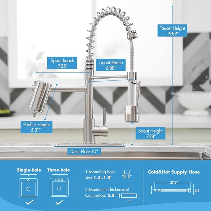 AIMADI Kitchen Faucet with Water Filter and Pull Down Sprayer | Brushed Nickel - Image 7