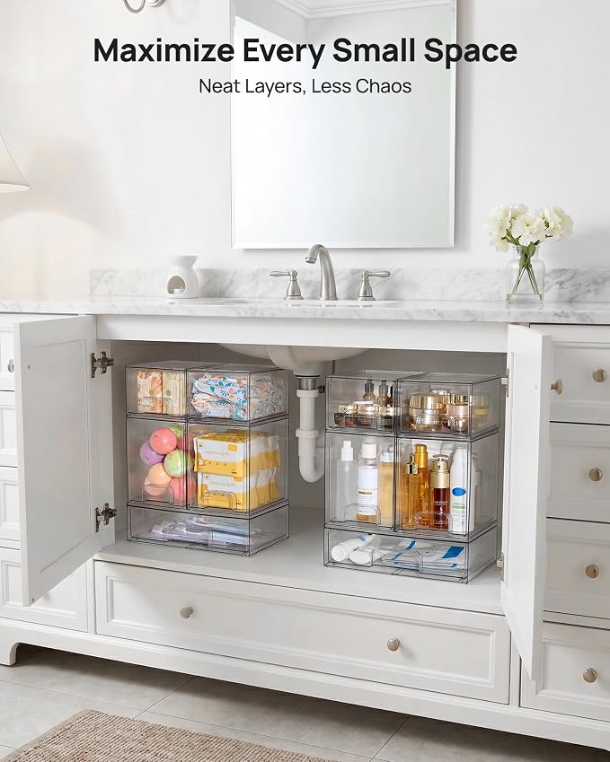 Vtopmart Clear Stackable Storage Drawers Set of 7, Plastic Organizer Bins | - Image 6