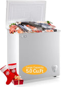Chest Freezer Compact Deep Freezer WANAI 5.0 Cu.Ft for Garage Adjustable Temperature 7 Thermostat and Energy Saving Removable Basket for Garage Basement Dorm Apartment Kitchen Business