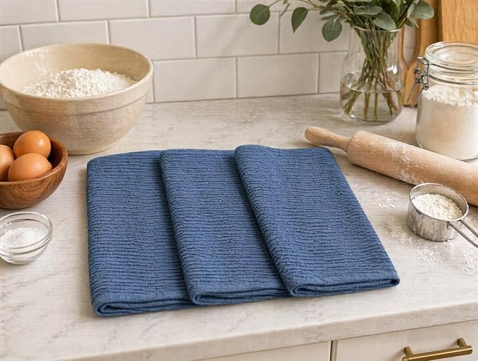Serafina Home Chambray Denim Blue Kitchen Hand Dish Towels, 100% Cotton - Image 6