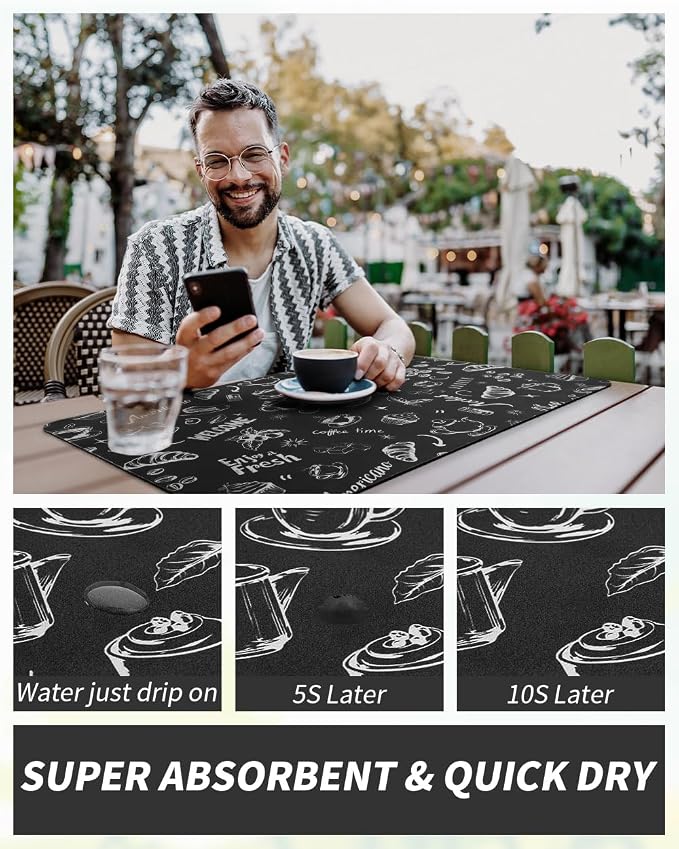 AMOAMI-Coffee Mat Hide Stain Rubber Backed Absorbent Dish Drying Mat - Image 4