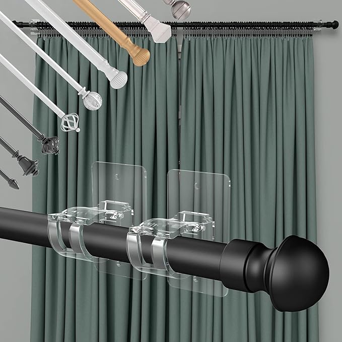 CIEMGNZOC 2PCS No Drill Curtain Brackets, Self-Adhesive Rods, Adjustable - Image 7