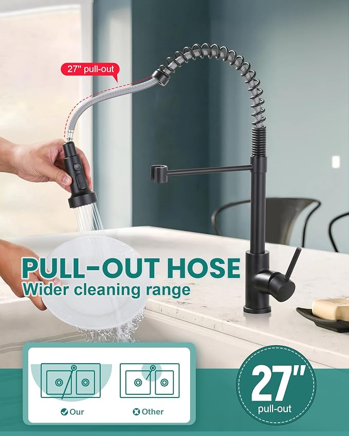 Kitchen Faucets with Pull Down Sprayer: Matte Black 3-Function Kitchen Sink - Image 5