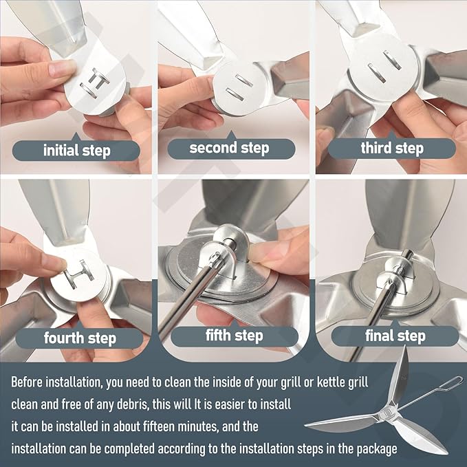 22-1/2-Inch One-Touch Cleaning System Kit, Compatible with Weber Grill Parts, 7444 Weber Kettle Grills - for Grill Bottom, Grill Damper Air Amount Control and Kettle ash Clean-Out, Silver. (2)