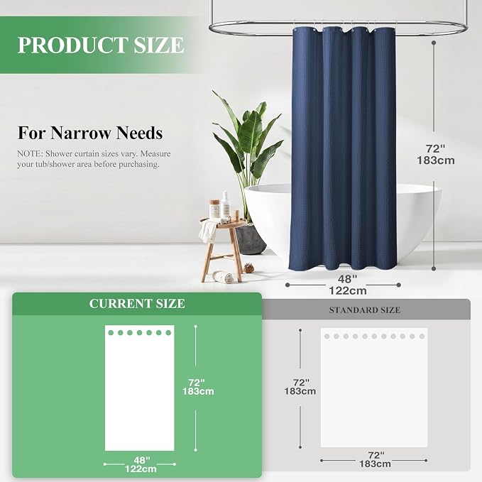 Dynamene Stall Waffle Shower Curtain 256 GSM Heavy Fabric 48x72 Navy Blue - Image 2
