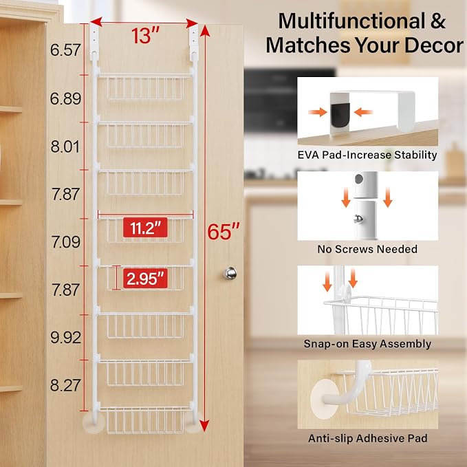 Delamu Narrow Over The Door Pantry Organizer, 8-Tier Metal Pantry Door - Image 2