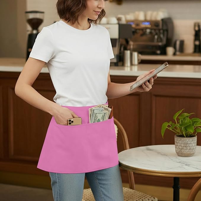 BOHARERS Waist Apron with 3 Pockets - Black Waitress Waiter Server Short Aprons
