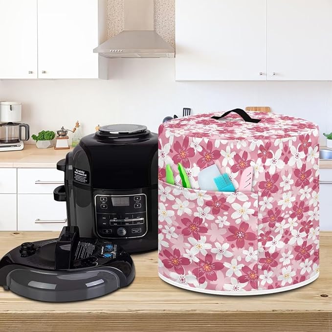 Flashideas Cherry Blossom Pressure Cooker Cover for 8 Quart Instant Pot and Air Fryer Accessories, Stain Resistant Washable Round Protective Cover Electric Appliance Cover with Front Pocket