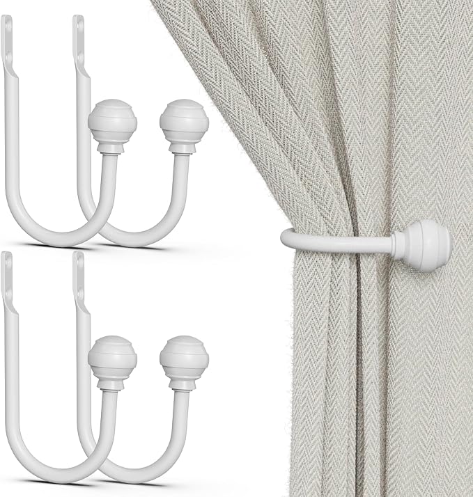 Hion Curtain Holdbacks White 4pcs, Curtain Tiebacks Wall Mounted Hooks | by Hion