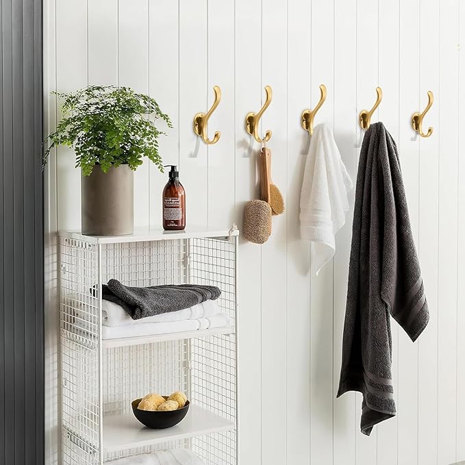10 Pack Brushed Gold Coat Hooks Wall Mount Heavy Duty Utility Retro Double Hooks - Image 4