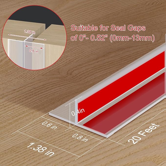 Benory T-Shaped Silicone Door Weather Stripping, 1.38" W x 20 ft | T-shaped - Image 3