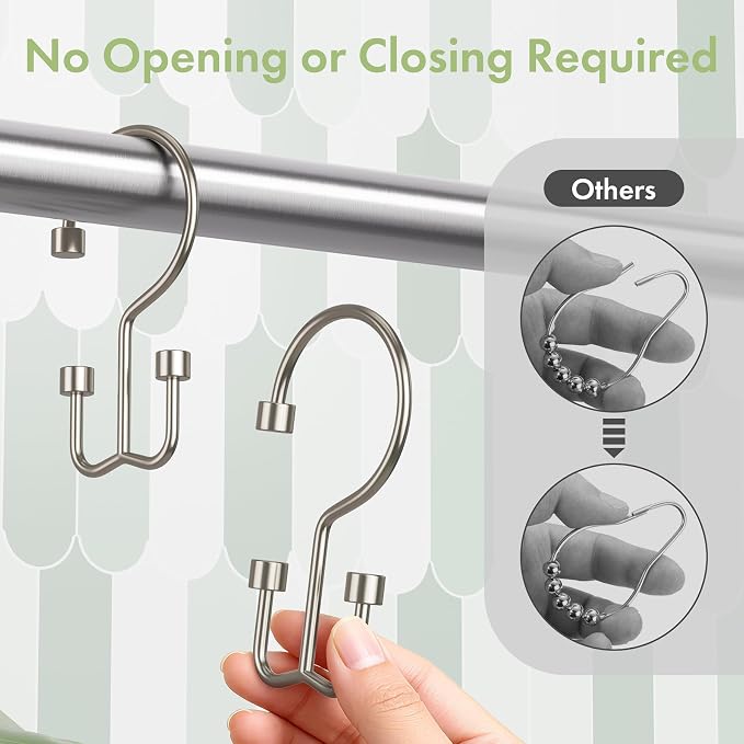 Amazer Nickel Shower Curtain Hooks, Rust-Resistant Metal Shower Hooks, - Image 5