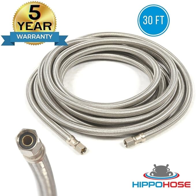 LONG Refrigerator Hose (30 FT) - Universal Fit to ALL Refrigerator Brands - Icemaker Water Supply Line - ¼” x ¼” Connections - Refrigerator Supply Hose for Ice & Water