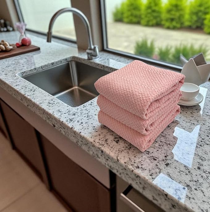 Light Pink Kitchen Hand Dish Towels, 100% Cotton - Image 7