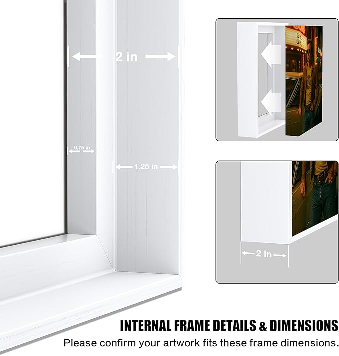 ART Canvas Floater Frame Fits 1”–1.25”Deep Gallery-Wrapped Canvas, Wood-Look Floater Frames for Finished Stretched Canvas Prints, Wall Oil Paintings Artwork for Home Bedroom (White, 10" x 16")