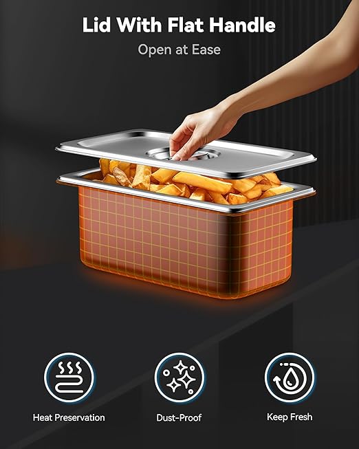 8 Pack Hotel Pans with Lids, 1/4 Size 6" Deep Stainless Steel Steam Table Pan 22 Gauge Anti Jam Commercial Catering Food Pans for Hotel, Home, Party, Restaurant, Buffet