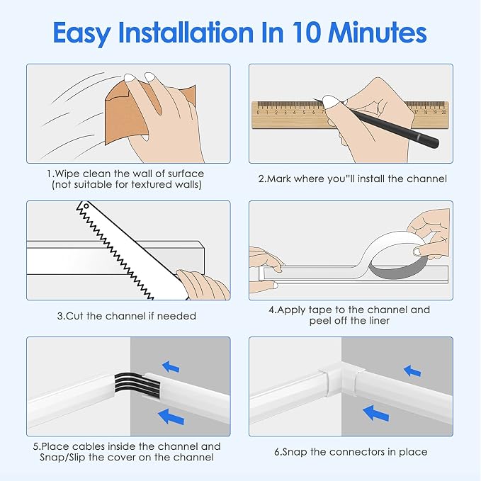 Yecaye TV Cord Hider, 125in Cord Cover, W1.18in H0.6in, Wire Covers - Image 8