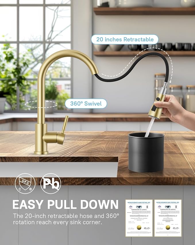 WEWE Kitchen Faucet with Soap Dispenser, Pull-Down Sprayer | 3-Mode Sprayer - Image 9