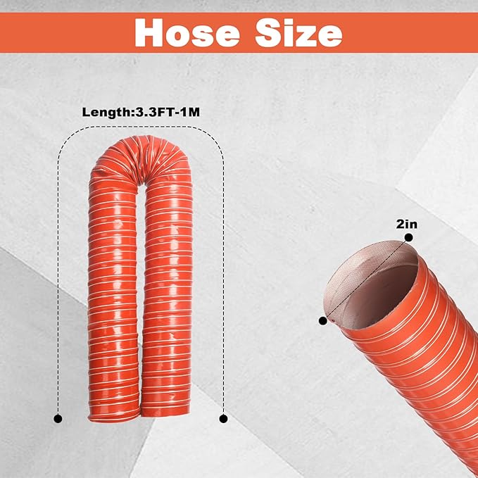 NOWBALL 2in Automotive Air Duct Hose, Length 1 Meter-3.3ft, 2" Silicone Flexible Cooling Ducting, 50mm High Heat Brake Exhaust Hose for Car, Garage, Dryer Air System