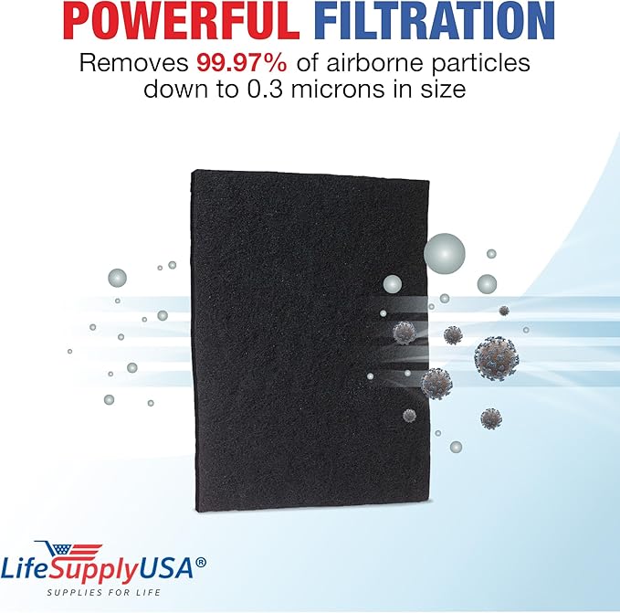 Cut to Fit Activated Carbon Filter Sheet 16x48" - Universal Air Purifier Charcoal Filter Roll for HVAC, AC, Window, Range Hood by LifeSupplyUSA (2-Pack)