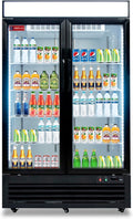 WESTLAKE 48" W Merchandiser Commercial Display Refrigerator 2 Glass Door 2 Section Reach-in Glass Door Upright Fan Cooling 36 Cu.ft Cooler for Restaurant, Bar, Shop, etc