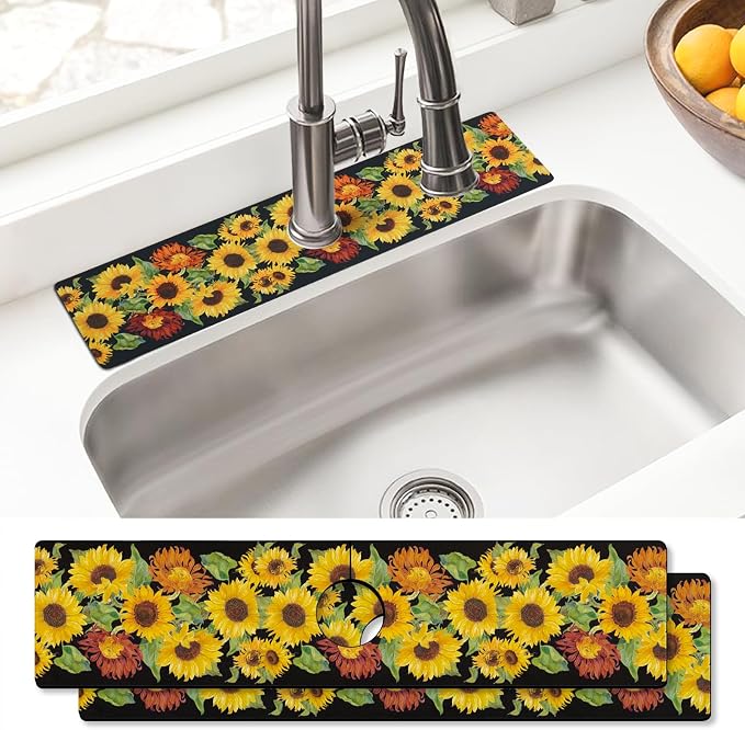 Sink Faucet Absorbing Mat, 2 Pack Drying Mat Around Faucet Sink Splash Guard by BathtubMat