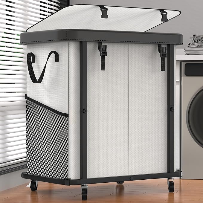 Laundry Basket with Wheels, 190L Laundry Hamper 2 Setion by Unlockyourhomestoragelife