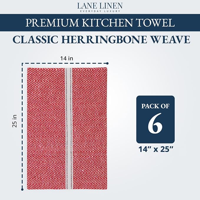 LANE LINEN Dish Drying Towels 100% Cotton Absorbent Lint-Free 6 Pack - Image 2
