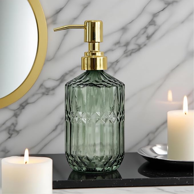 18oz Green Glass Soap Dispenser, Refillable Kitchen, Bathroom Thick Glass Soap - Image 6