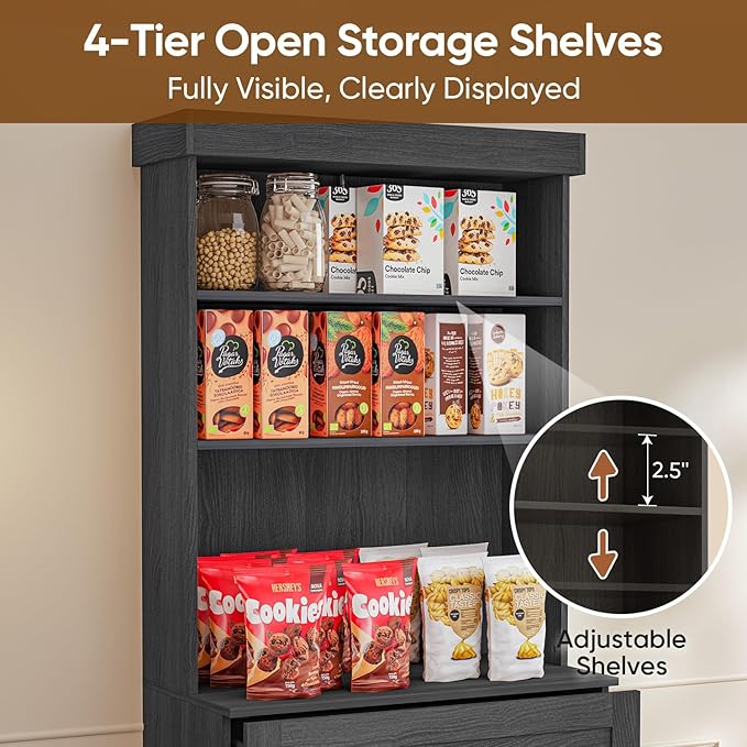 71" Tall Farmhouse Kitchen Pantry, Large Storage Cabinet with Drawers, Freestanding Coffee Bar Hutch with Microwave Stand, Adjustable Shelves for Kitchen, Living Room, Black