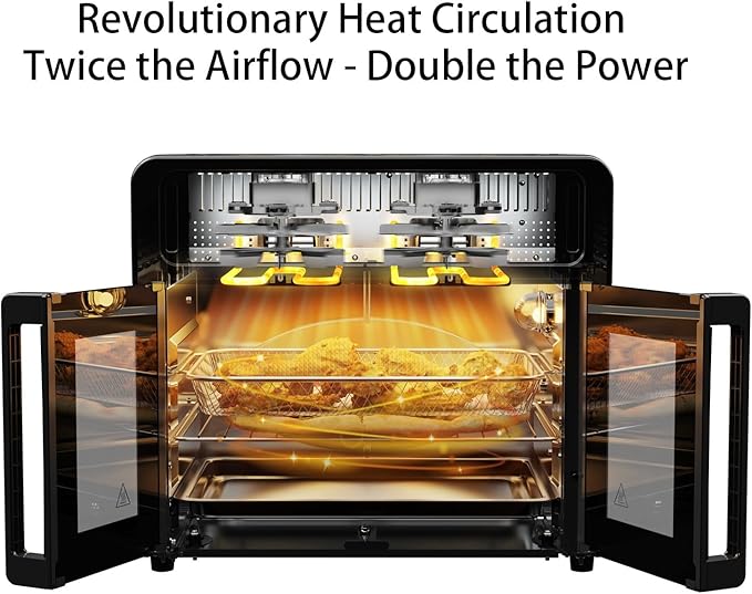 25.4QT Dual Zone Air Fryer Toaster Oven Combo, French Glass Door, XL Capacity, 100-430°F Temperature Range, 16 Preset Functions, LED Display, Dual Fan, 360° Heat Circulation