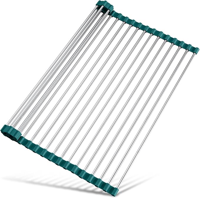 Tomorotec Roll Up Dish Drying Rack Over Sink, 304 Steel, Dark Green | Anti-Slip by Tomorotec
