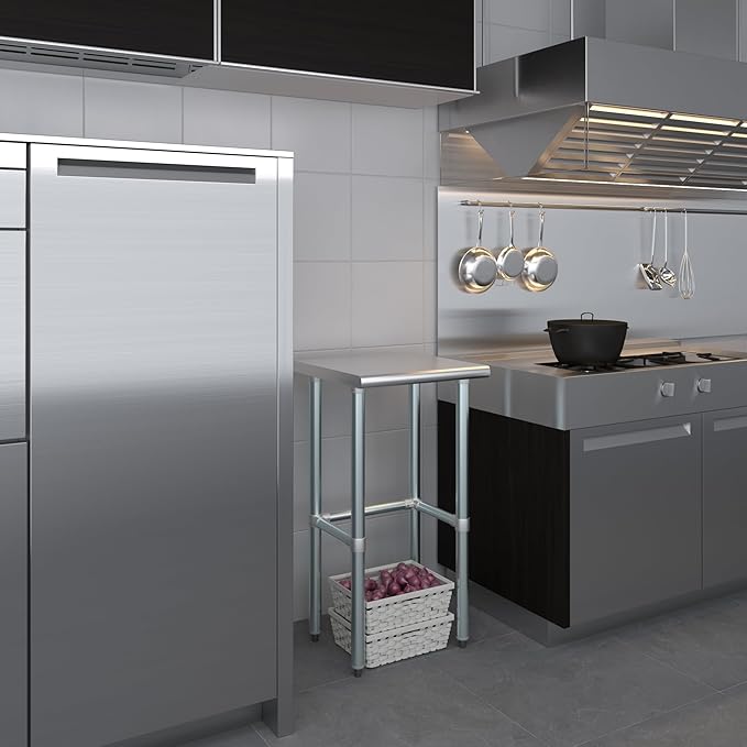 AmGood Stainless Steel Work Table Open Base | NSF Kitchen Island Food Prep | Laundry Garage Utility Bench (18" Long X 18" Deep)